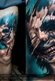 Retrato de cor de perna de tatuagem de mulher zumbi assustador