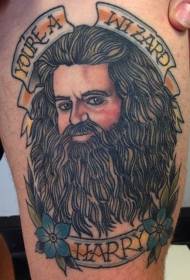 Legged old-school style colored Harry Potter tattoo