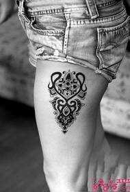 Thigh black and white alternative totem tattoo