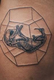 Morda nigra skeleto malgranda lacerto tatuaje ŝablono