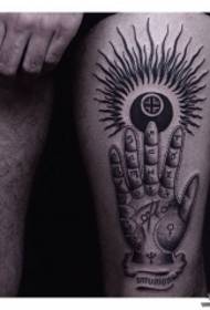 Thigh point stab hand sun totem tattoo pattern