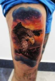 Thigh realistic style colorful eagle in night sky tattoo pattern