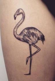 Lår gammel skole svart linje sting flamingo tatovering mønster