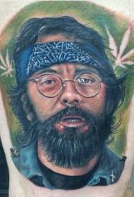 Muslo color barba hombre con gafas retrato tatuaje patrón