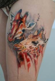 Pernas ilustração natural estilo girafa colorida casal tatuagem