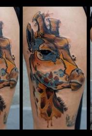 Modello femminile del tatuaggio della giraffa di colore di acqua delle gambe