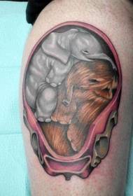 Modello di tatuaggio di mammut ed elefante colorato non nato carino