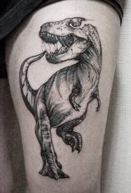 Сәнді қара гравировка стиліндегі динозаврдың татуировкасы