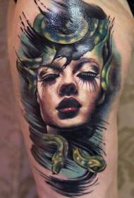 Nový školský štýl farebný portrét tetovania Medusa
