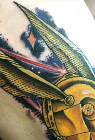 Cartoon golden robot avatar tattoo pattern