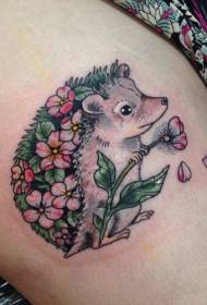 Бедро барвистий їжак і рожева квітка татуювання візерунок
