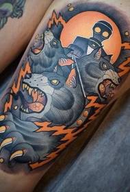 Тајанствени узорак тетоваже вука у боји ногу