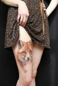 Realistic color fox tattoo pattern for female legs