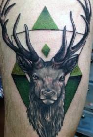 华丽的几何彩色鹿头纹身图案