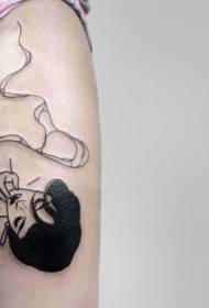 Padrão de tatuagem simples de rosto preto de coxa mulher tatuagem