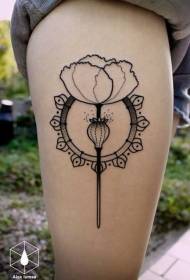 Stehno černé linie minimalistický květ tetování vzor