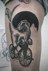 놀라운 조각 스타일 공룡 자전거 문신 패턴