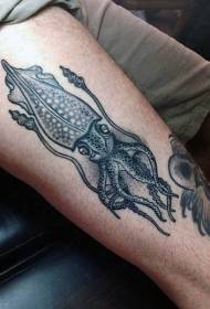 Exquisite black gray squid tattoo pattern on thigh