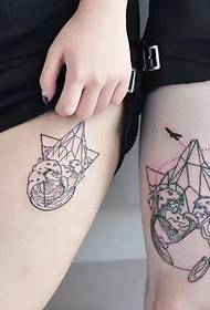 Funny couple tattoos on the thigh