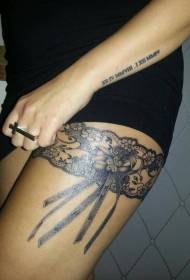 Elegant black lace garter thigh tattoo pattern