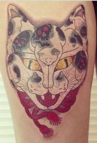 Modello di tatuaggio gatto misterioso colorato coscia