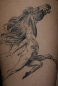 الساق الرمادية معجزة تشغيل امرأة وشم الحصان الصورة