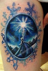 Specchio stile fantasy coscia con motivo a tatuaggio donna fiocchi di neve