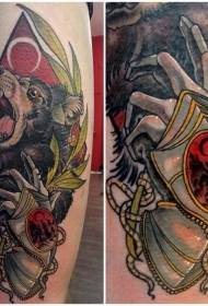Beruang fantasi warna kanthi pola tato perhiasan lan perhiasan