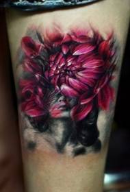Bedro lijepo cvijeće u boji sa ženama portret tetovaža uzorak