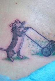 Patrón de tatuaje de ratón y cortacésped de dibujos animados