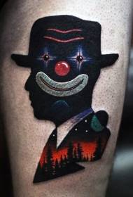 Kolorowa surrealistyczna sylwetka portret z wzorem tatuażu klauna