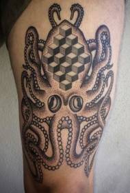 Polvo marrom preto perna com padrão geométrico tatuagem