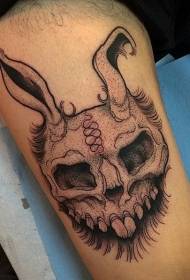 Engraving style black evil rabbit skull tattoo pattern