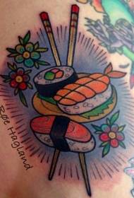 Old school colored japanese sushi with flower tattoo pattern