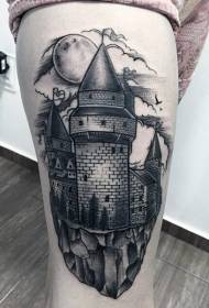 Reiden mustavalkoisen keskiaikaisen linnan tatuointikuvio