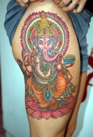 لون الساق الهندي إله الفيل مع نمط وشم مقعد اللوتس
