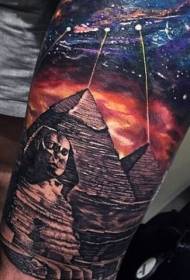 Thigh Egyptian pyramid and fantasy space tattoo pattern