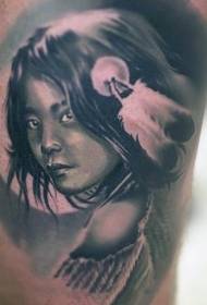 Leg indian girl portrait tattoo pattern