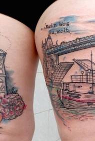 Modello del tatuaggio di attrazioni della città di Londra colorato stile illustrazione della coscia