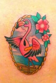 Mga parisan sa kolor sa Leg nga gamay nga parisan sa tattoo nga flamingo