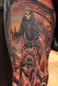 Modello del tatuaggio del cane dell'inferno di morte di stile dell'illustrazione della vecchia scuola