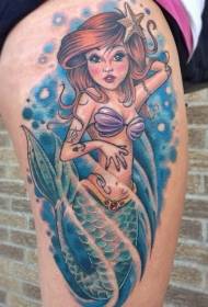 Roztomilý kreslený sexy mořská panna stehna tetování vzor