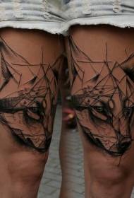 Modello di tatuaggio testa di volpe nera stile schizzo coscia
