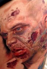 Modèle de tatouage de visage de zombie couleur effrayant cuisse