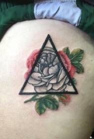 Ang mga puki ng mag-aaral na babae ay nagpinta ng gradient na geometric na mga simpleng linya ng mga bulaklak at mga tatsulok na larawan ng tattoo