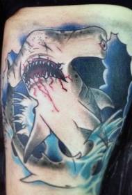Novo estilo escolar patrón de tatuaxe de tiburón martelo sanguento de cores
