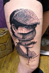 Thigh impressive man portrait tattoo pattern