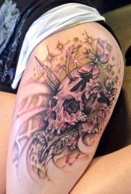 Thigh beautiful colored dragonfly with butterfly tattoo pattern
