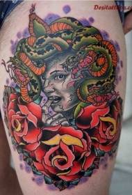 Modello di tatuaggio ritratto di medusa color gamba