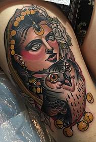 Thigh musikana owl bhero rechikoro tattoo tattoo